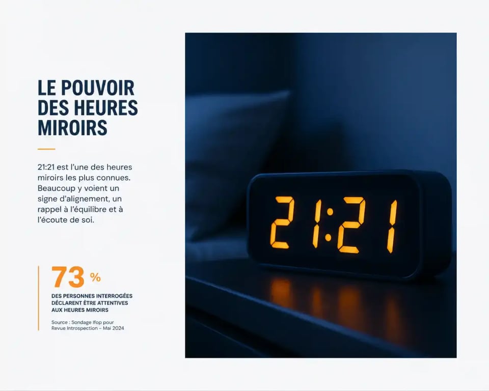 Heure miroir 21h21 affichée sur un réveil numérique dans l'obscurité