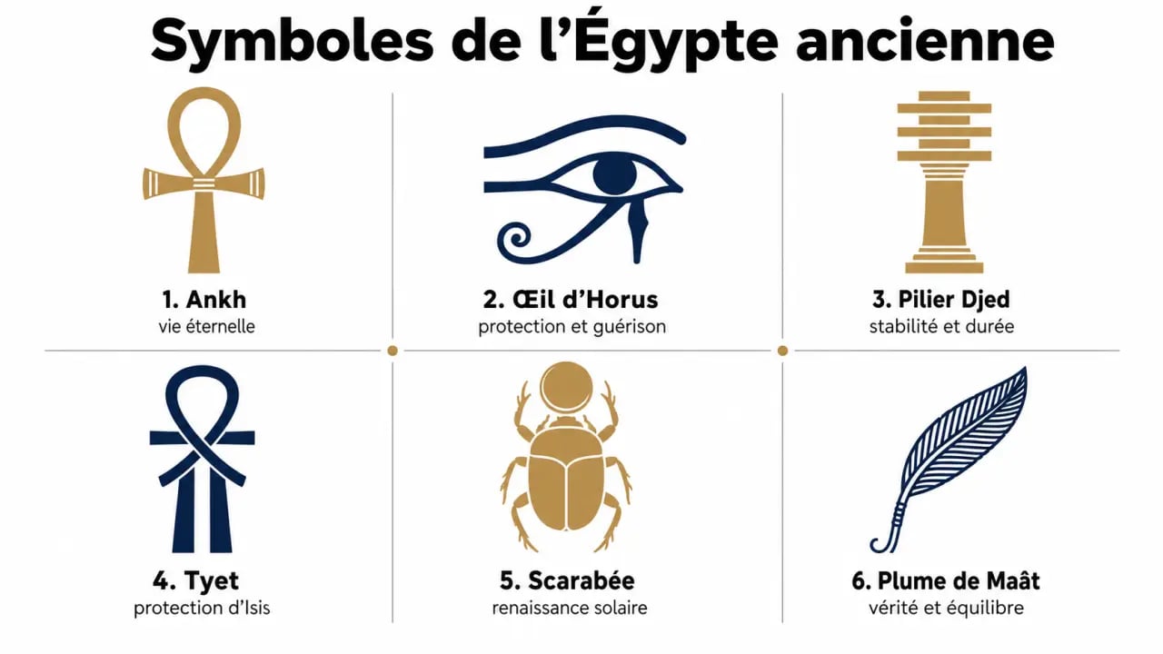 Symboles égyptiens les plus connus avec leurs silhouettes et significations