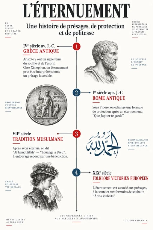 Frise historique des croyances sur la signification spirituelle de l'éternuement
